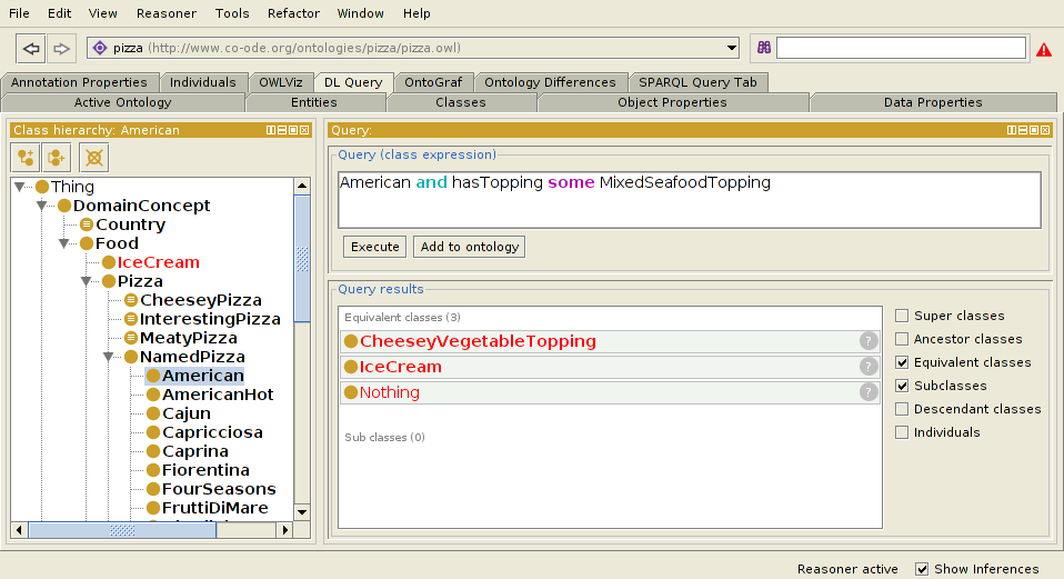 Screenshot of using the Protégé editor for OWL