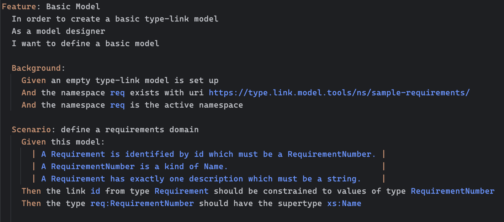 Screenshot of a Gherkin Code Example in an editor
